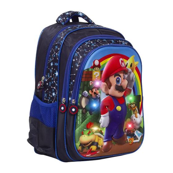 Imagem de Mochila Escolar Menino Super Mario Costas Luz Led Frontal