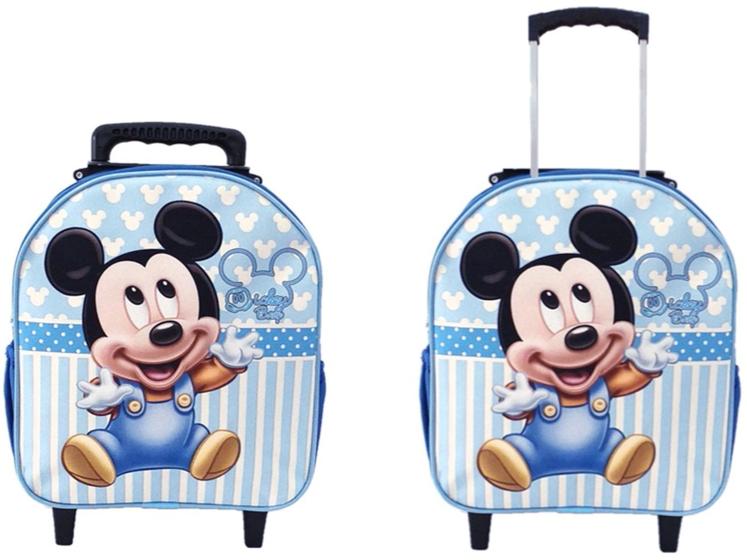Imagem de Mochila Escolar Mickey Azul com Carrinho Menino
