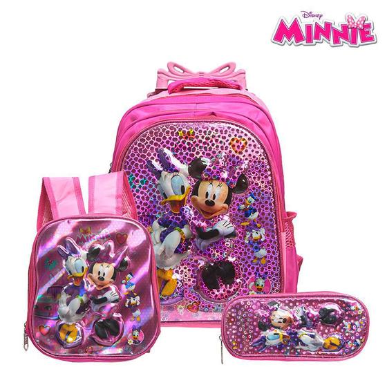Mochila Escolar Minnie e Margarida Rodinha Lancheira+Estojo Menor preço em Mochila Escolar Minnie e Margarida Rodinha Lancheira+Estojo
