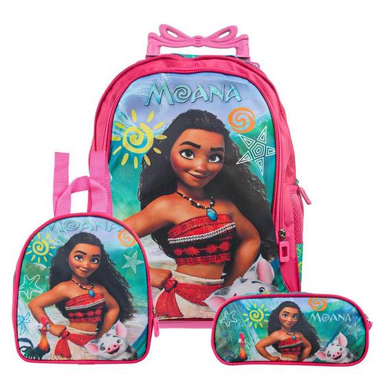 Imagem de Mochila Escolar Moana Grande Rodinha Kit Lancheira+Estojo