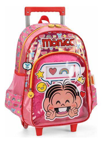 Imagem de Mochila Escolar Mônica Rodinhas Turma Da Monica Tam G Rosa