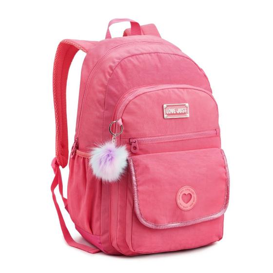 Imagem de Mochila Escolar Passeio Feminina Pompom Holografica Grande Denlex