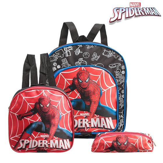 Mochila Escolar Pequena Homem Aranha Costas Lancheira+Estojo Menor preço em Mochila Escolar Pequena Homem Aranha Costas Lancheira+Estojo