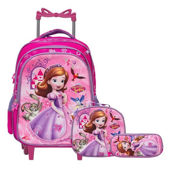 Imagem de Mochila Escolar Princesa Sofia Rodinha Kit Lancheira+Estojo