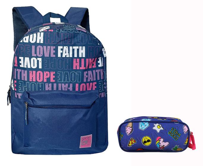 Imagem de Mochila Escolar Resistente Feminina Hope Azul + Estojo 