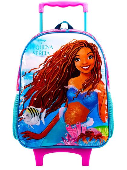 Imagem de Mochila Escolar Rodas Ariel Pequena Sereia Fundo do Mar LL