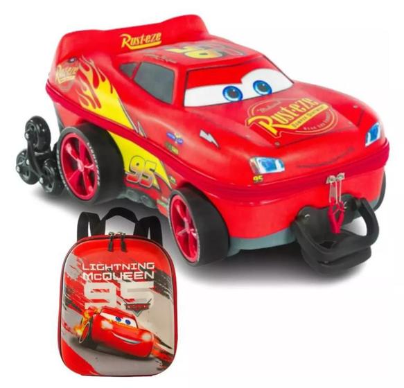 Imagem de Mochila Escolar Rodinha 3d Carros Mcqueen Lancheira Infantil