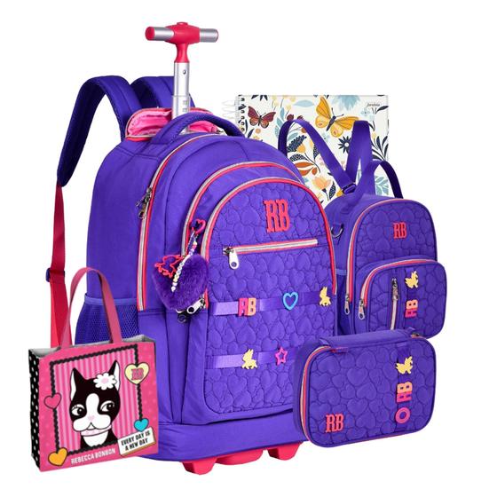 Imagem de Mochila Escolar Rodinha com Lancheira e Estojo Rebecca Bonbon Original Clio Com Caderno e Ecobag RB