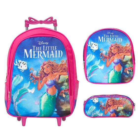 Imagem de Mochila Escolar Rodinha Menina Ariel Com Lancheira Passeio