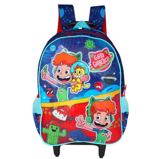 Imagem de Mochila Escolar Rodinhas Com Gorro Gato Galáctico Infantil