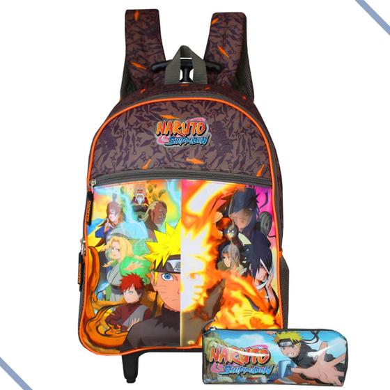 Imagem de Mochila Escolar Rodinhas + Estojo Infantil Naruto Shippuden