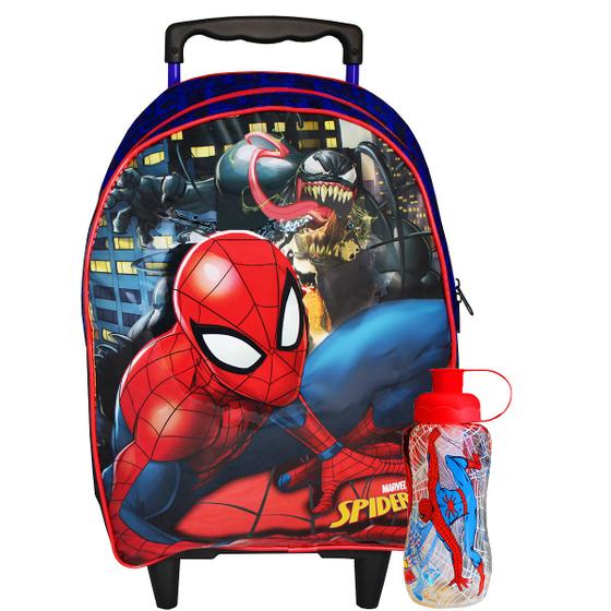 Imagem de Mochila Escolar Rodinhas + Garrafinha Infantil Homem Aranha