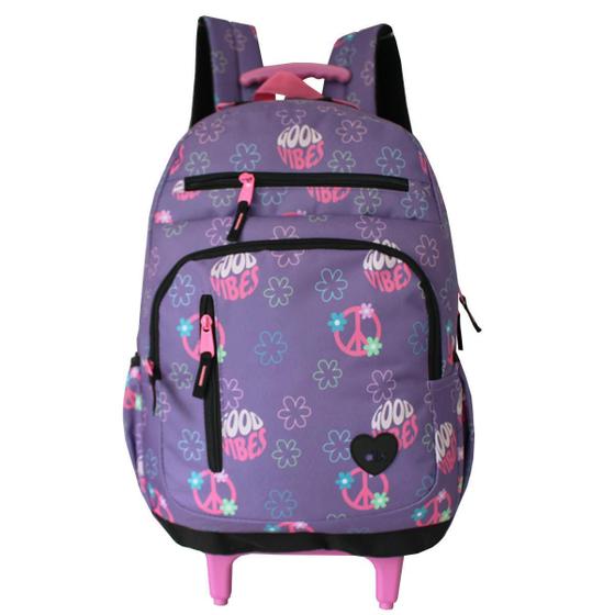 Imagem de Mochila Escolar Rodinhas Good Vibes Dl1592 Denlex Feminina