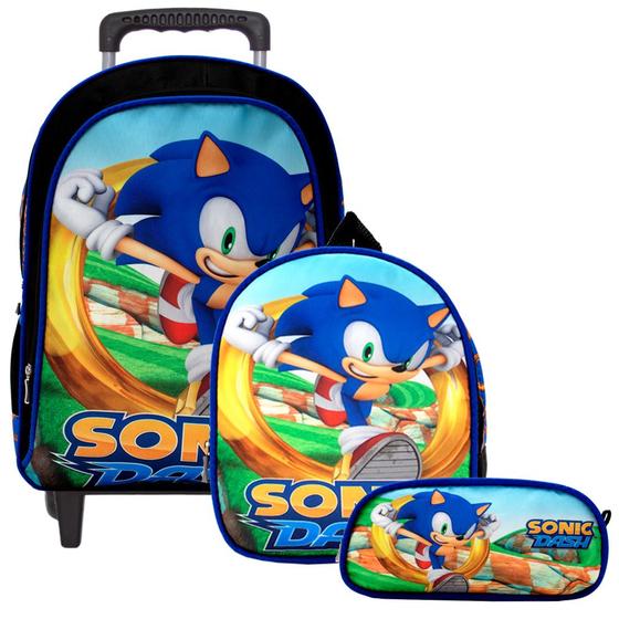 Imagem de Mochila Escolar Rodinhas Menino Sonic Tam G Passeio Aulas