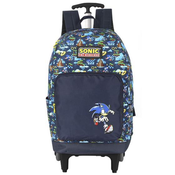 Imagem de Mochila Escolar Rodinhas Sonic The Hedgehog Luxcel Reforçada Azul