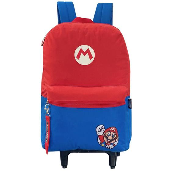 Imagem de Mochila Escolar Rodinhas Super Mario Bros Cogumelo Infantil