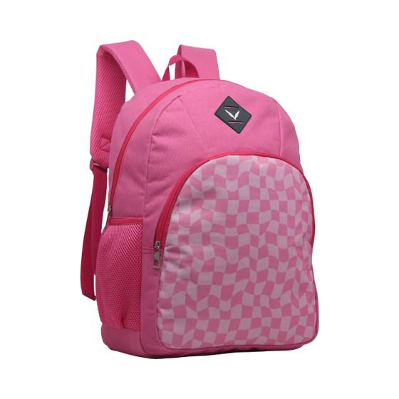 Imagem de Mochila Escolar Rosa com Bolso Frontal Estampado e Lateral