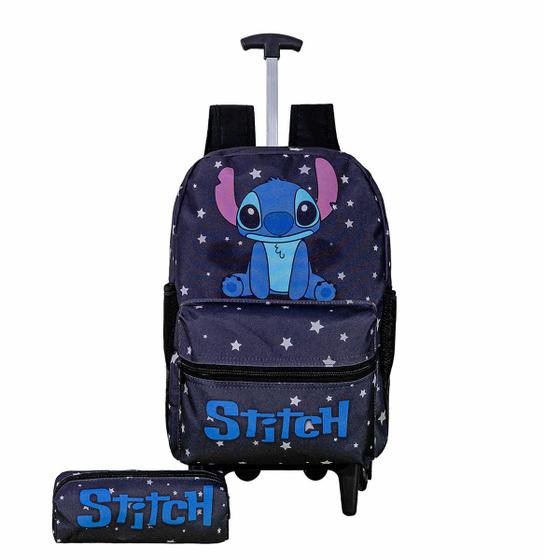 Imagem de Mochila Escolar  Stich Com Rodinha e Estojo Juvenil Meninas Já Disponivel