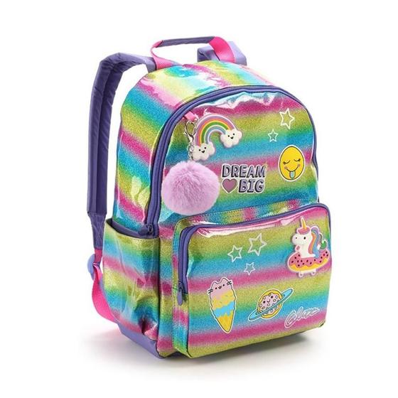 Imagem de Mochila Escolar Unicórnio Infantil Costas Tam G Pompom