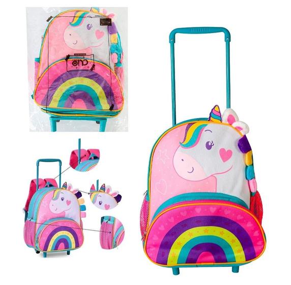 Imagem de Mochila Escolar Unicórnio Rosa Infantil com Rodinhas