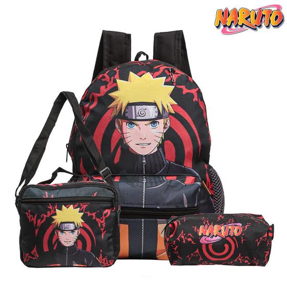 Imagem de Mochila Escolar Uzumaki Naruto Costas Kit Lancheira+Estojo