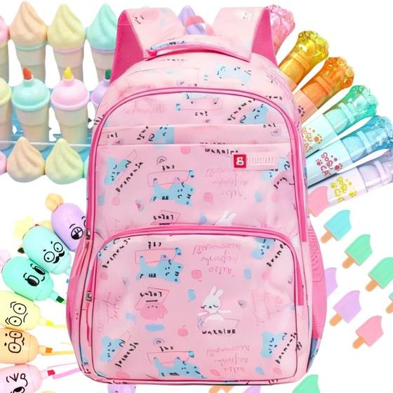 Imagem de Mochila Escolar Volta As Aulas Menina 36l C/ Estojo Fofo 5 Cores Estampas
