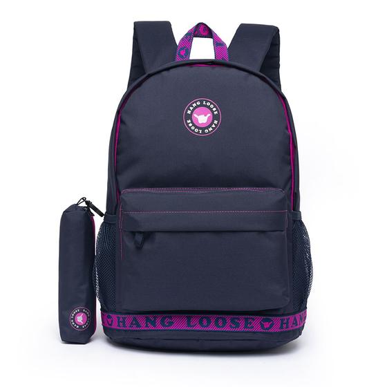 Imagem de Mochila Espaçosa Universidade Hang Loose Estojo Escolar Notebook Moda Feminina Reforçada