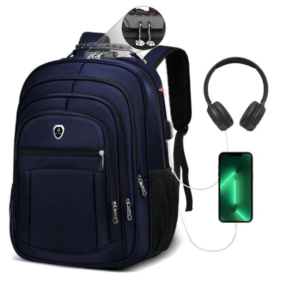 Mochila Executiva Bolsa Faculdade Grande Azul Resistente a Agua Saida Cabo Usb Fone de Ouvido Menor preço em Mochila Executiva Bolsa Faculdade Grande Azul Resistente a Agua Saida Cabo Usb Fone de Ouvido