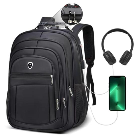 Imagem de Mochila Executiva Escolar Grande Espaço Notebook Cabo Fone de Ouvido e USB Porta Garrafa