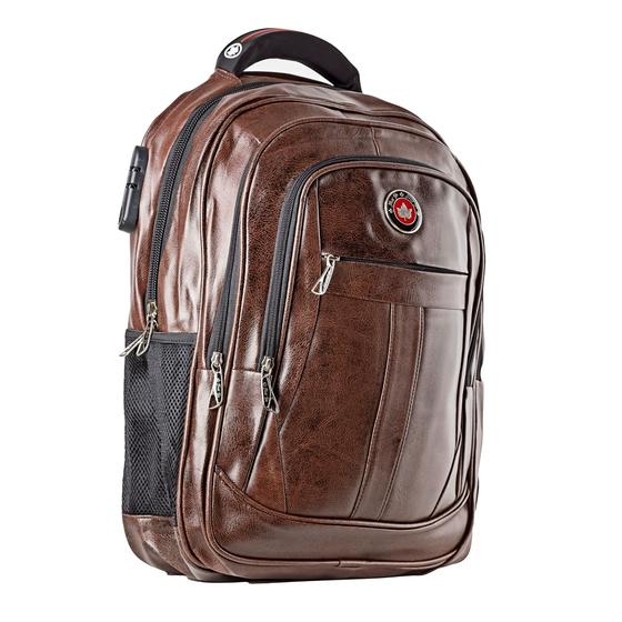 Mochila Executiva Masculina Couro Impermeável Notebook Encaixe USB 25 Litros Marrom Brown Menor preço em Mochila Executiva Masculina Couro Impermeável Notebook Encaixe USB 25 Litros Marrom Brown