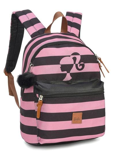 Imagem de Mochila Feminina Barbie Rosa Listrada Pompom Original