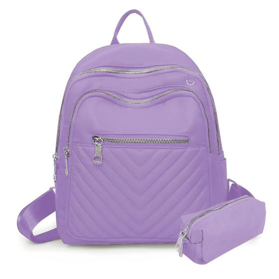 Imagem de Mochila Feminina C/ Bolsos s Personalizaveis C/ Fotos Chaveiros Botons Moda Blogueira Semi Impermeável Luxo
