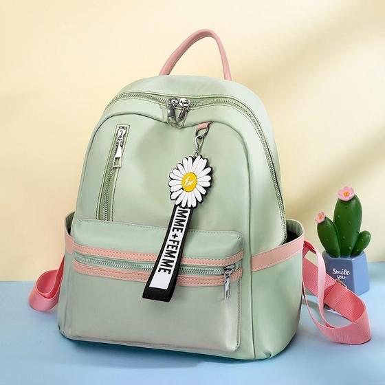 Imagem de Mochila Feminina Escolar Impermeável De Nylon De Alta Qualidade Com Chaveiro de Flor Mochila Casual