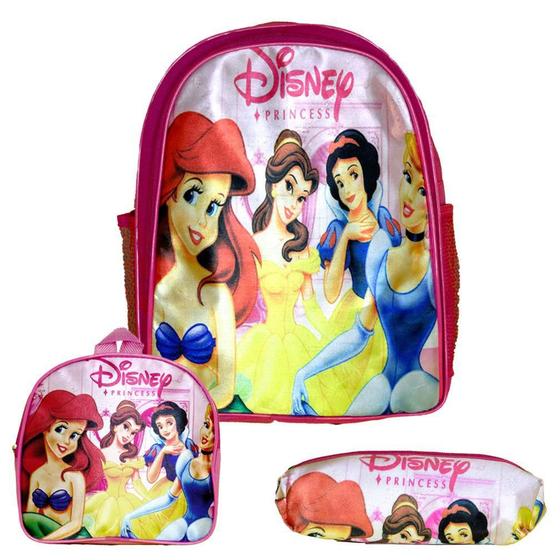 Imagem de Mochila Feminina Infantil Costas Princesas Lancheira Estojo