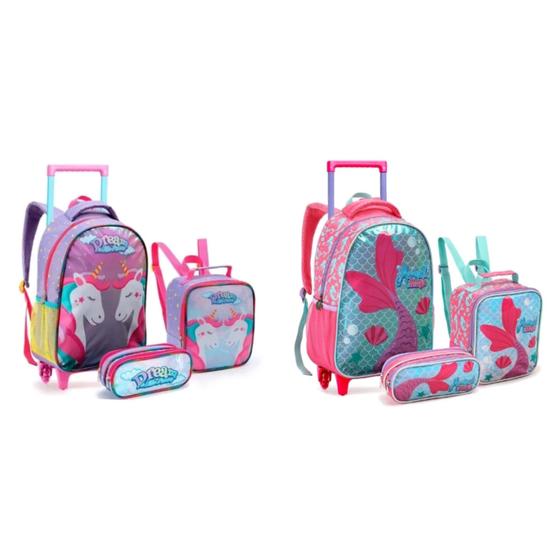 Imagem de Mochila Feminina Infantil Escolar Com Rodinhas Lancheira Térmica Estojo  40470