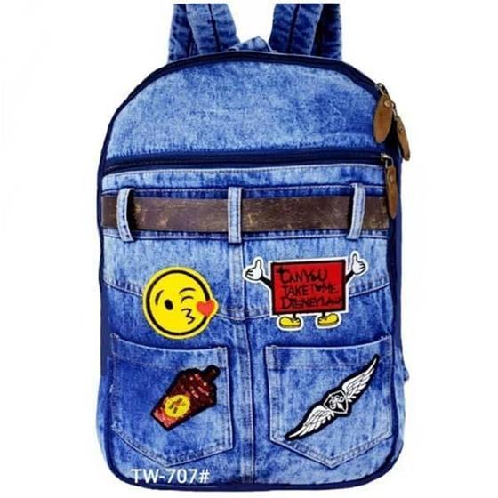 Imagem de Mochila Feminina Jeans Rasgado Com Patches Tw707
