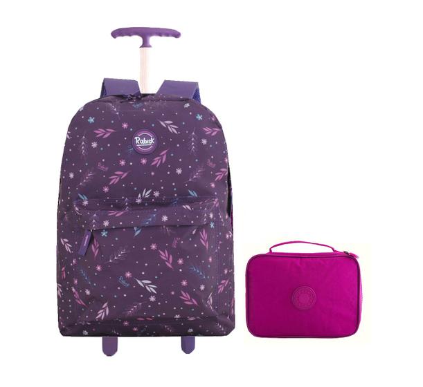 Imagem de Mochila Feminina Juvenil Rodinhas Estampada Rabisk + Estojo 