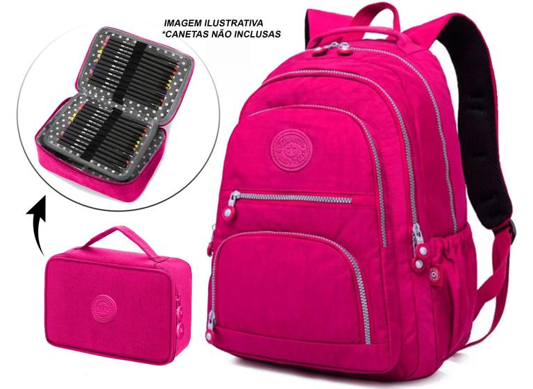 Mochila Feminina Notebook Tactel Escolar Leve + Estojo quadrado estiloso Trabalho Viagem Menor preço em Mochila Feminina Notebook Tactel Escolar Leve + Estojo quadrado estiloso Trabalho Viagem