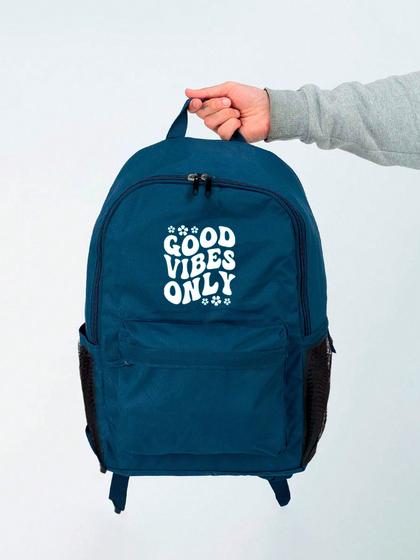 Imagem de Mochila Feminina Nylon Good Vibes Only Estampada Personalizada Resistente Grande Escolar Faculdade Bolsa Trabalho Viagem Mala Masculina