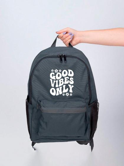 Imagem de Mochila Feminina Nylon Good Vibes Only Estampada Personalizada Resistente Grande Escolar Faculdade Bolsa Trabalho Viagem Mala Masculina