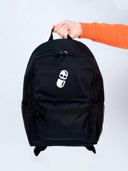 Imagem de Mochila Feminina Nylon Pilula Caveira Estampada Personalizada Resistente Grande Escolar Faculdade Bolsa Trabalho Viagem Mala Masculina