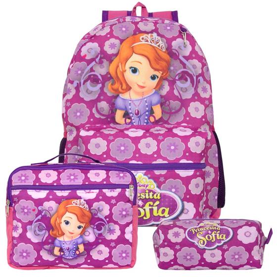 Imagem de Mochila Feminina Princesa Sofia com Lancheira e Estojo