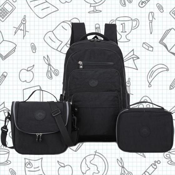 Imagem de Mochila Feminina Tactel Notebook Kit Lancheira e Estojo Escolar Resistente Estilo Kipiling