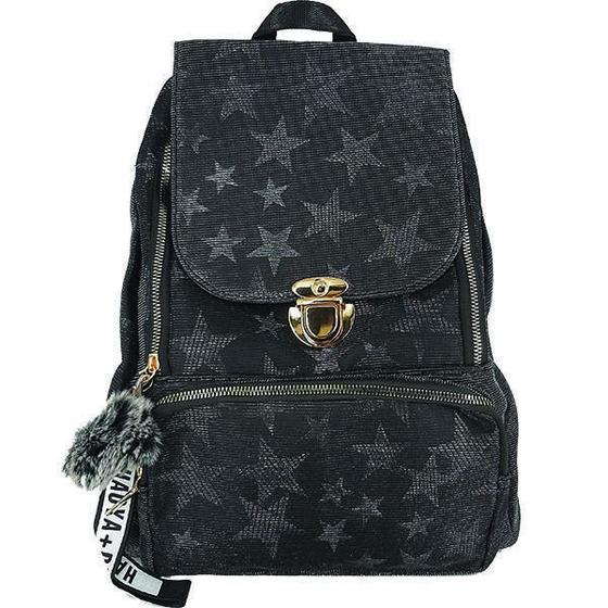 Imagem de Mochila Glitter Feminina Teen Escolar Estrelas 8007 Cinza