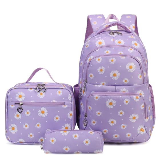 Imagem de Mochila Goldwheat Daisy estampada com lancheira, estojo para lápis, 3 peças