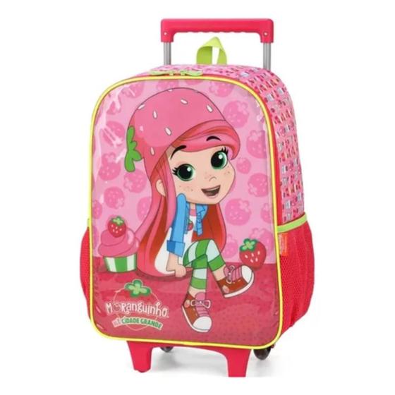 Imagem de Mochila Grande Rodinha Escolar Infantil Moranguinho Pink