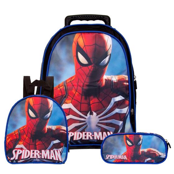 Imagem de Mochila Homem Aranha Escolar Rodinha Kit Lancheira+Estojo