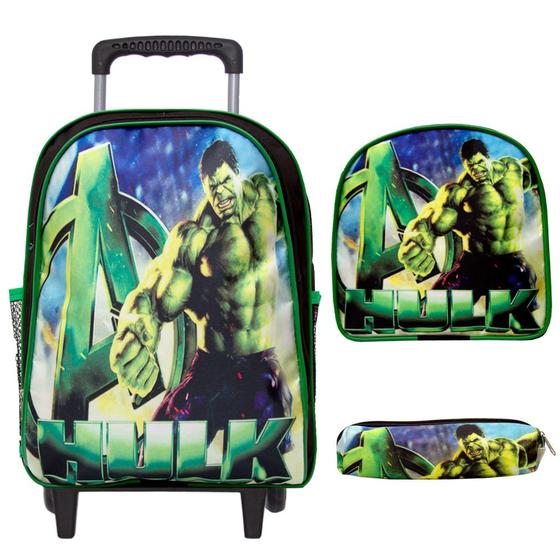 Imagem de Mochila Incrivel Hulk Rodinha com Lancheira Infantil Aulas