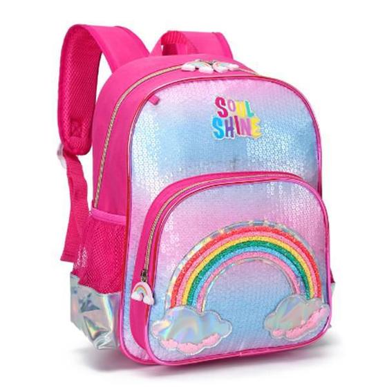 Imagem de Mochila Infantil Arco Íris Shine Costas Tam G Escolar