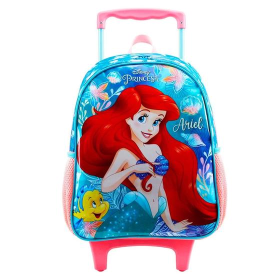 Imagem de Mochila Infantil Ariel Sereia Princesa Escolar Tam G Rodinhas Reforçada Xeryus